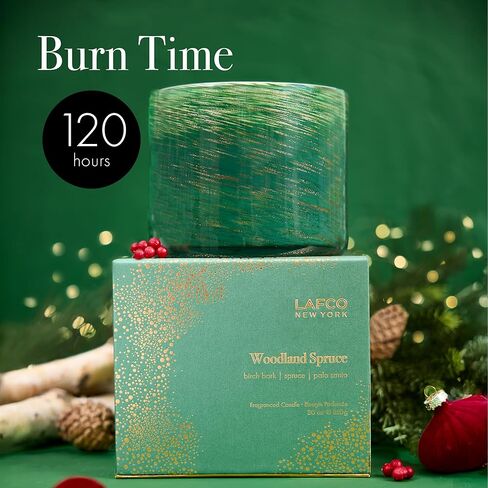 شمعة LAFCO New York Holiday ذات 3 فتيل، شجرة التنوب الخشبية - 30 أونصة - وقت حرق 120 ساعة - وعاء زجاجي منفوخ يدويًا قابل لإعادة الاستخدام - صنع في الولايات المتحدة الأمريكية in Saudi Arabia