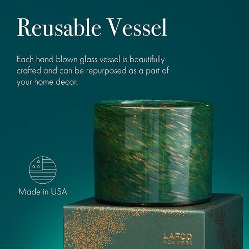 شمعة LAFCO New York Holiday ذات 3 فتيل، شجرة التنوب الخشبية - 30 أونصة - وقت حرق 120 ساعة - وعاء زجاجي منفوخ يدويًا قابل لإعادة الاستخدام - صنع في الولايات المتحدة الأمريكية in Saudi Arabia