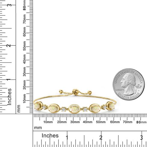 Gem Stone King 18K Yellow Gold Plated Silver White Ethiopian Opal, Lab Grown Diamond Bracelet For Women | 2.95 Cttw | Gemstone October Birthstone | Oval Cabochon 7X5MM | Fully Adjustable 9 Inch in Saudi Arabia
