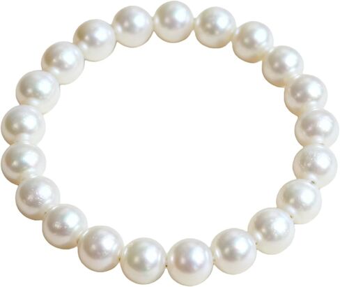 Pearl Stretch Bracelet for Women, 8mm White Beaded Elastic Bracelet Adjustable Trendy Wedding Jewelry Gift in Saudi Arabia