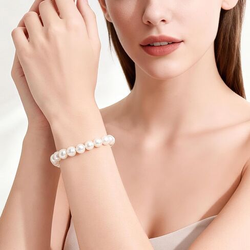 Pearl Stretch Bracelet for Women, 8mm White Beaded Elastic Bracelet Adjustable Trendy Wedding Jewelry Gift in Saudi Arabia