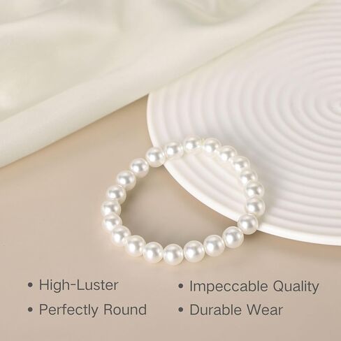 Pearl Stretch Bracelet for Women, 8mm White Beaded Elastic Bracelet Adjustable Trendy Wedding Jewelry Gift in Saudi Arabia