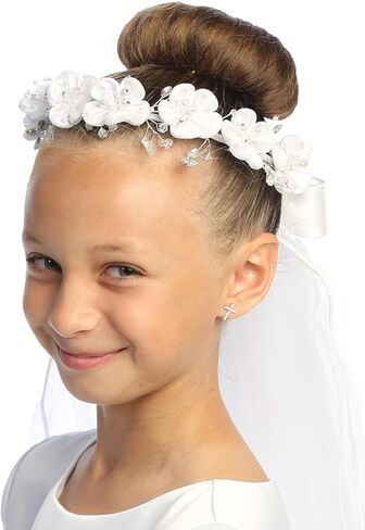 Pink Princess Holy First Communion Veil for Girls 7-16 - 1st Communion Veils for Girls - White veil for kids - Velos para Primera Comunion in Saudi Arabia