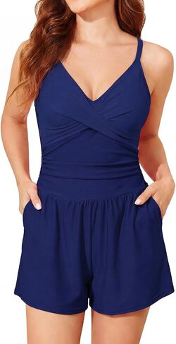 Smismivo Women's Swim Romper One Piece Tummy Control Swimsuits with Shorts and Pockets Modest Bathing Suits Full Coverage in Saudi Arabia