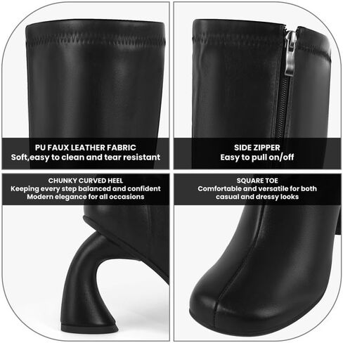 Knee High Boots for Women High Heel Boots 3.74 Inch PU Leather Retro Curved Heel for Fall Winter Outfits, Party, Club, Street Style & Fashion Show in Saudi Arabia