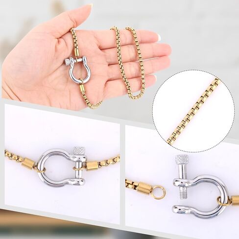Carabiner Pendant Necklace, Stainless Steel Screw Anchor Shackle Necklace Foxtail Wheat Chain with Nautical Sailor Clasp for Women Men Fashion Jewelry Accessories in Saudi Arabia