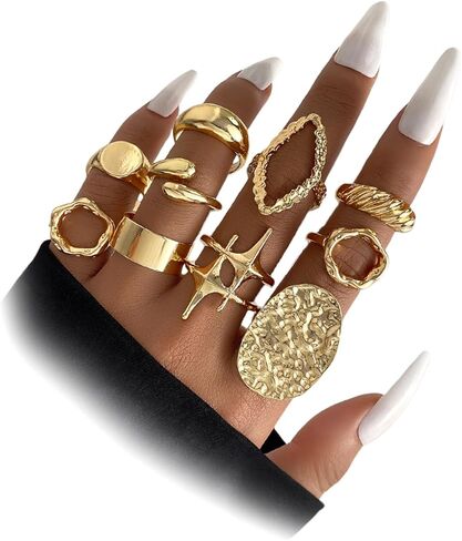 10Pcs Gold Chunky Rings for Women,Vintage Stackable Layered Thick Knuckle Rings,Exaggerated Geometric Ring Set Aesthetic Jewelry Accessories in Saudi Arabia