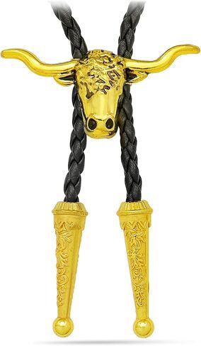 RechicGu Vintage Western Cowboy Cowgirl Bolo Tie Necktie Texas Longhorn Buffalo Steer Cow Skull Leather Rodeo in Saudi Arabia