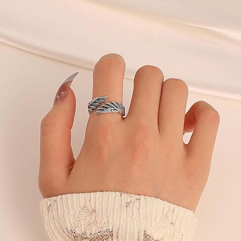Boho Angel Wing Finger Ring Gold Guardian Angel Ring Wing Vintage Angel Feather Wrap Open Ring Adjustable Stacking Ring Jewelry for Women in Saudi Arabia