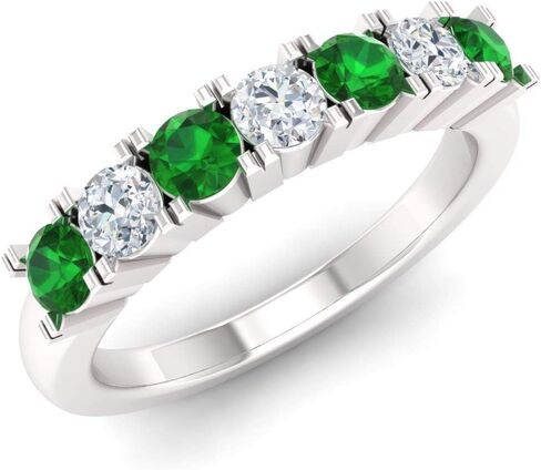 Diamondere Natural and Certified Diamond and Gemstone Wedding Ring in 14K White Gold | 0.77 Carat Half Eternity Stackable Band for Women, US Size 4 to 9 in Saudi Arabia