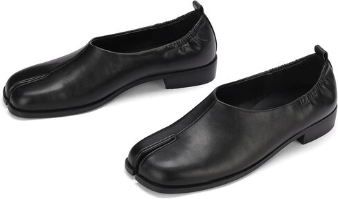 Split Toe Tabi Flats Retro Women Block Low Heels Loafers Shoes Solid Color Soft Vegan Leather Slip On Casual Lazy Shoes in Saudi Arabia