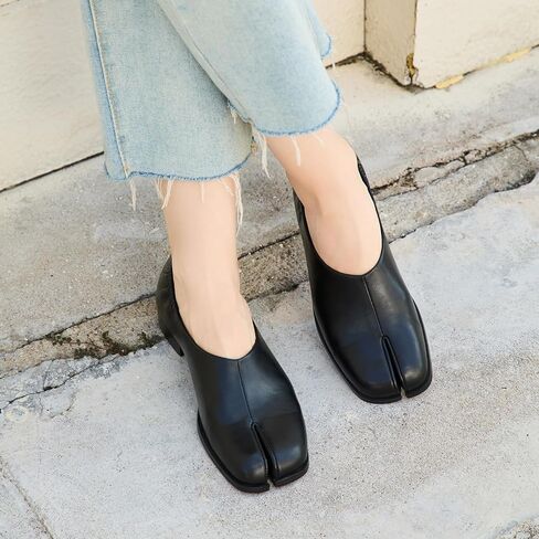 Split Toe Tabi Flats Retro Women Block Low Heels Loafers Shoes Solid Color Soft Vegan Leather Slip On Casual Lazy Shoes in Saudi Arabia