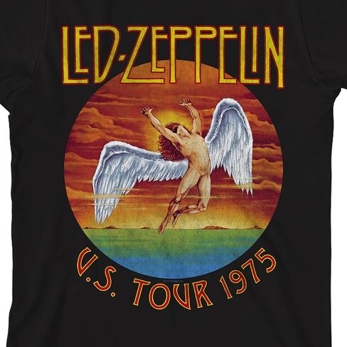 تي شيرت Led Zeppelin U.S. Tour 1975 بشعار الفرقة للأولاد أسود برقبة دائرية وأكمام قصيرة in Kuwait