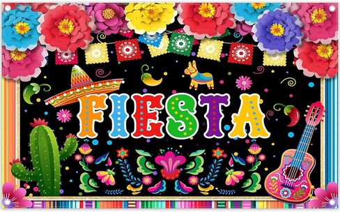 ZTHMOE 72x43inch Fabric Mexican Fiesta Backdrop Cinco De Mayo Colorful Flags Flowers Photography Background Birthday Party Decorations Photo Banner Booth Props in Saudi Arabia