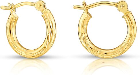 10K Yellow Gold Hand Engraved Full Diamond-cut Round Hoop Earrings, Secure Latch Back Closure in Saudi Arabia