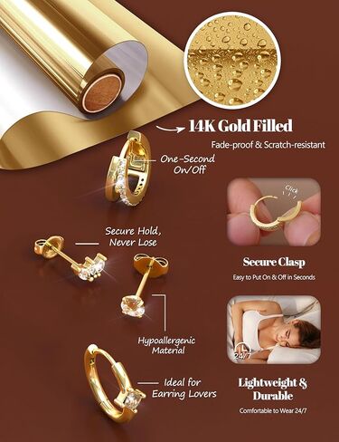 YADOCA Small Hoop Earrings for Women - 14K Gold Plated Stud Hoop Earrings Set Hypoallergenic Surgical Steel Cartilage Earring Stacks Dainty Dangle Huggie Earring Fashion Womens Jewelry in Saudi Arabia