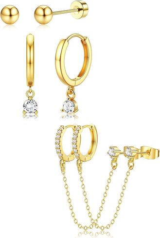 YADOCA Small Hoop Earrings for Women - 14K Gold Plated Stud Hoop Earrings Set Hypoallergenic Surgical Steel Cartilage Earring Stacks Dainty Dangle Huggie Earring Fashion Womens Jewelry in Saudi Arabia