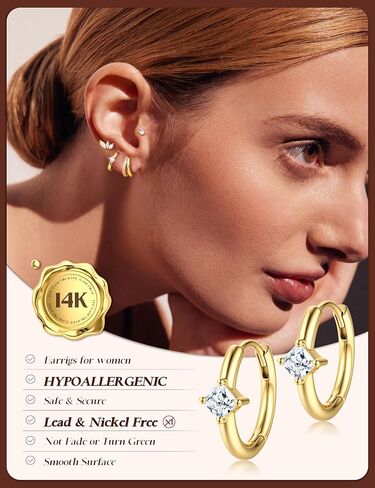 YADOCA Small Hoop Earrings for Women - 14K Gold Plated Stud Hoop Earrings Set Hypoallergenic Surgical Steel Cartilage Earring Stacks Dainty Dangle Huggie Earring Fashion Womens Jewelry in Saudi Arabia