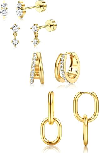 YADOCA Small Hoop Earrings for Women - 14K Gold Plated Stud Hoop Earrings Set Hypoallergenic Surgical Steel Cartilage Earring Stacks Dainty Dangle Huggie Earring Fashion Womens Jewelry in Saudi Arabia