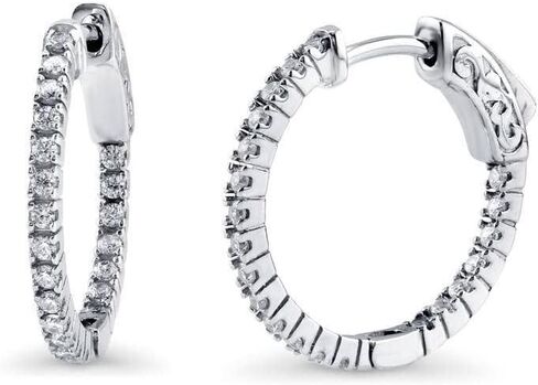 BERRICLE Sterling Silver Rose/Yellow Gold Flashed CZ Small/Large Statement Hoop Earrings for Women, Minimalist Simulated Diamond Cubic Zirconia Huggie Earrings - Trendy Inside-Out Designs in Saudi Arabia