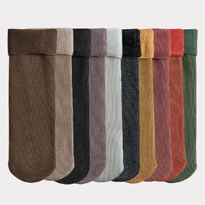 Women's Winter Socks Set, 9 Pairs, Polyester, Black+Coffee+Yellow+Khaki+Purple+Dark Grey+Orange+Green+Red+Light Grey in Saudi Arabia