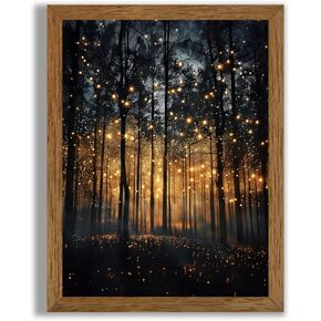 JLTULT Framed Enchanted Forest Firefly Canvas Wall Art, Dark ​Twilight Landscape Wall Decor, Rustic Botanical Nature Tree Art Prints for Bedroom Living Room Office Decoration 8x10 inch Easy to Hang in Saudi Arabia