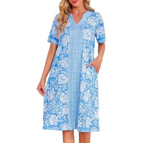 Moo Moos Nightgown for Women with Pockets Casual Floral Print House Dress Short Sleeve Mumu Lounge Dresses S-3XL in Saudi Arabia