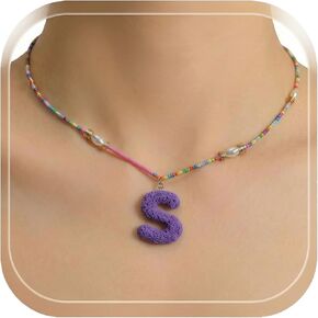 Colorful Beaded Initial Necklace for Women,Personalized Bubble Letter Necklace with Beads for Girls,Trendy Boho Choker Necklaces Jewelry Gifts in Saudi Arabia