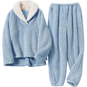 Pajamas for Women 2 Piece Set with Long Tops and Pants Soft Comfy Fleece Pjs Warm Flannel Nightwear in Saudi Arabia