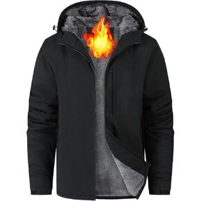 Men's Waterproof Ski Snow Jacket Fleece Lined Warm Winter Rain Jacket with Hood in Kuwait