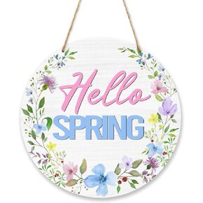 Hello Spring Door Sign, Flowers Welcome Wood Hanging Decor, Floral Farmhouse Porch Front Door Outside Decorations -013 in Saudi Arabia
