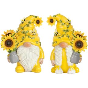 2PCS Yellow Sunflower Bee Gnome Figurines, Resin Statues Decor Indoor Home Office Kitchen Decoration, Gift for Women Best Friend Birthday Housewarming Get Well Soon in Saudi Arabia