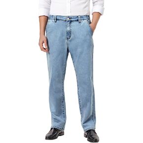 بنطال جينز رجالي بخصر مطاطي وقابل للتمدد من قماش الدنيم مناسب للرجال وكبار السن وبنطلون ساق مستقيمة in Kuwait