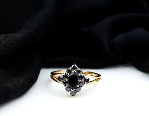 Natural Black Onyx Cocktail Ring For Women, Aaa Quality, Marquise Black Onyx Statement Ring - With Jewelry Box in Saudi Arabia