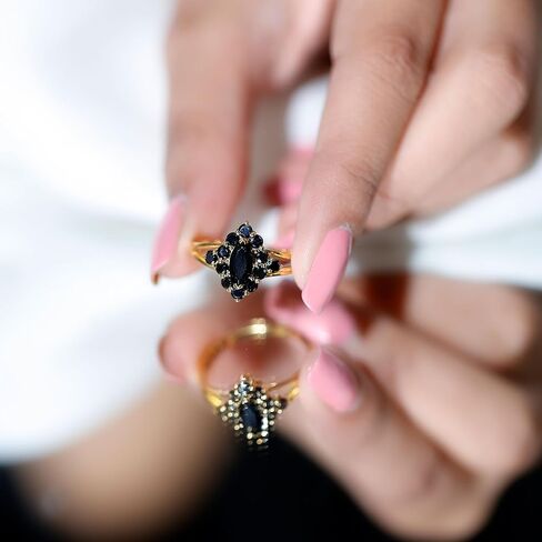Natural Black Onyx Cocktail Ring For Women, Aaa Quality, Marquise Black Onyx Statement Ring - With Jewelry Box in Saudi Arabia