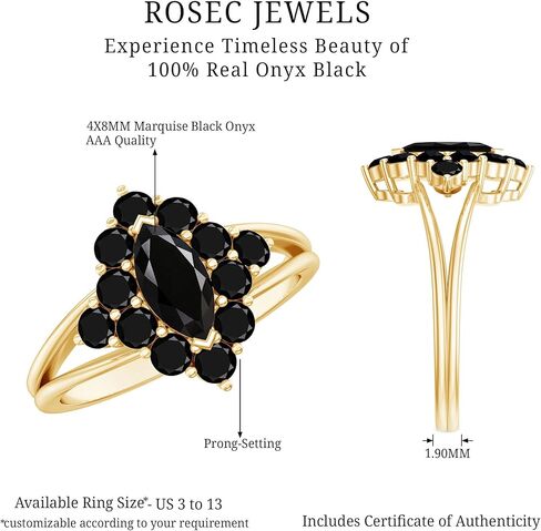 Natural Black Onyx Cocktail Ring For Women, Aaa Quality, Marquise Black Onyx Statement Ring - With Jewelry Box in Saudi Arabia