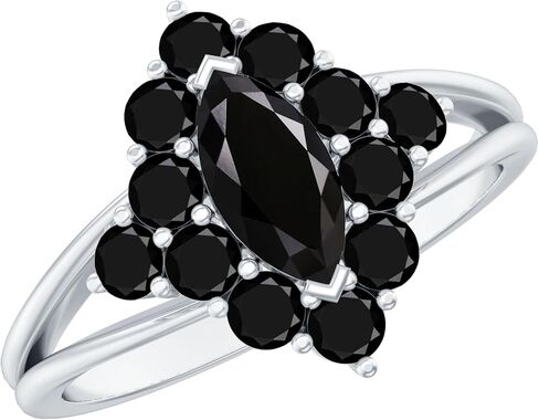 Natural Black Onyx Cocktail Ring For Women, Aaa Quality, Marquise Black Onyx Statement Ring - With Jewelry Box in Saudi Arabia