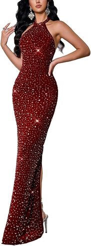 فستان نسائي رسمي أنيق مرصع بحجر الراين فستان سهرة برقبة رسن فستان زفاف للضيوف in Kuwait