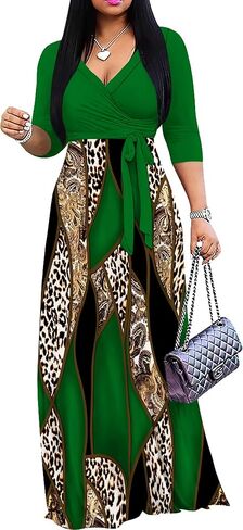 SUZONANA Plus Size Dresses for Women Print Maxi Dresses Flowy 3/4 Sleeve with Belt in Saudi Arabia