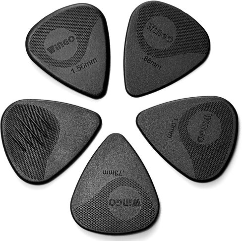 WINGO Guitar Picks with Grip Stamped, Non Slip Picks 5 Pack (073, 088, 1.0, 1.25, 1.5mm) for Acoustic Electric Guitar Bass- Yellowish Color. in Kuwait