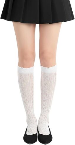 2 Pairs Lace Knee High Socks, Lace Fishnet Stockings Laces Boot Socks Knee High Sock Fishnet Boot Sock One Size in Saudi Arabia