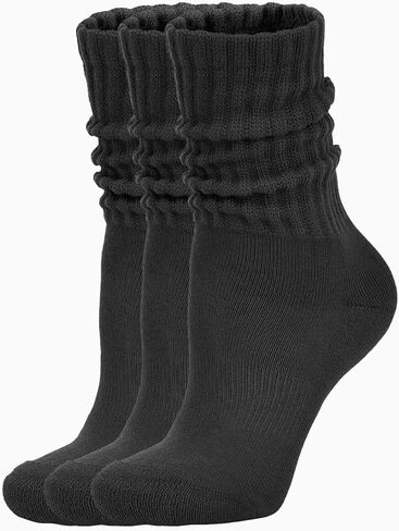 Scrunch Retro Socks for Women - Soft Solid Calf Slouch Short Socks, 3 Pair Pack in Saudi Arabia
