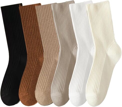 6 Pair Women's Crew Socks, Cotton Long Without Elastic Waistband, Breathable Ladies Colorful Socks for Leisure and Sports in Saudi Arabia
