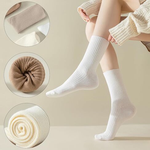 6 Pair Women's Crew Socks, Cotton Long Without Elastic Waistband, Breathable Ladies Colorful Socks for Leisure and Sports in Saudi Arabia
