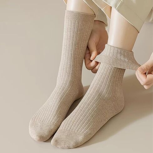 6 Pair Women's Crew Socks, Cotton Long Without Elastic Waistband, Breathable Ladies Colorful Socks for Leisure and Sports in Saudi Arabia