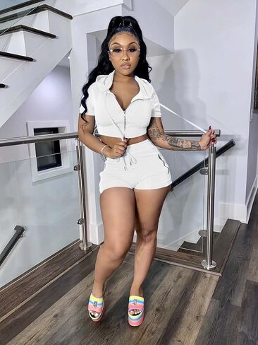 Mrskoala Women's 2 Piece Outfits Summer Bodycon Short Pants Workout Sets in Saudi Arabia