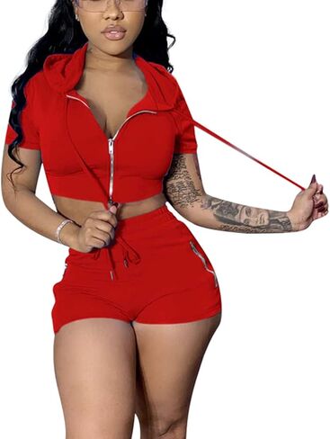 Mrskoala Women's 2 Piece Outfits Summer Bodycon Short Pants Workout Sets in Saudi Arabia