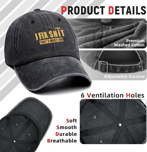 I Fix Shit Cap That's What I Do Funny Printed Cotton Baseball Cap Adjustable Retro Washed Lightweight and Breathable Unisex Outdoor Trucker Hat, for Birthday Father's Day Men Dad Grandpa Husband Gifts in Saudi Arabia