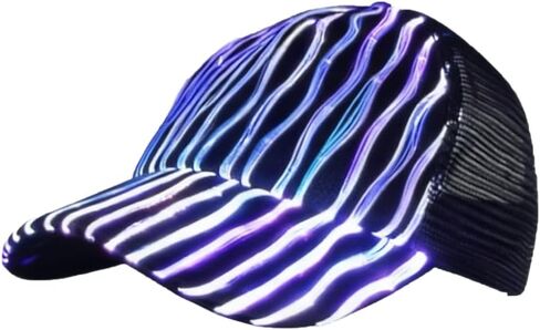 قبعة بيسبول من الألياف الضوئية LED 7 ألوان متوهجة قابلة لإعادة الشحن عبر USB للأنشطة الليلية ويوم عيد الميلاد باللون الأسود in Saudi Arabia