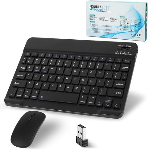 Wireless Bluetooth Keyboard and Mouse Combo - 10-Inch Rechargeable, Long Battery Life Over 30 Days, Ultra-Silent Keys, Compatible with iPad, Laptop, Android, and Windows (Yellow) in Kuwait